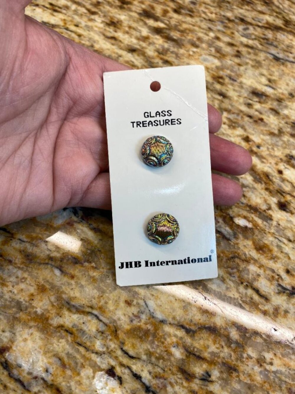 Vintage CZECH Glass Button Pair, NEW